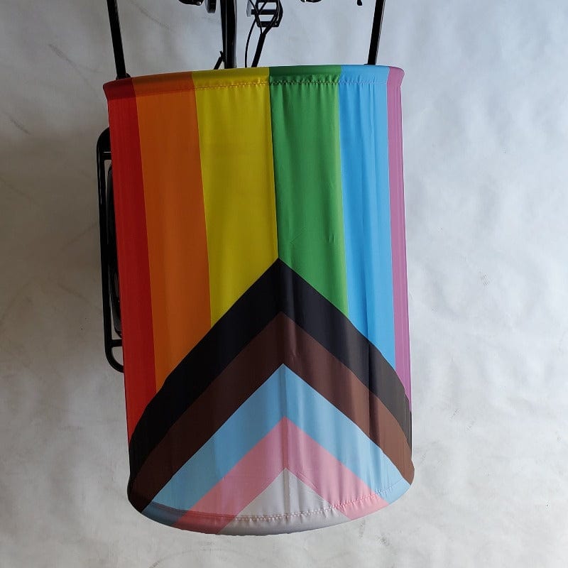 Pride Flag rainbow progress flag sun shade on bunch bike