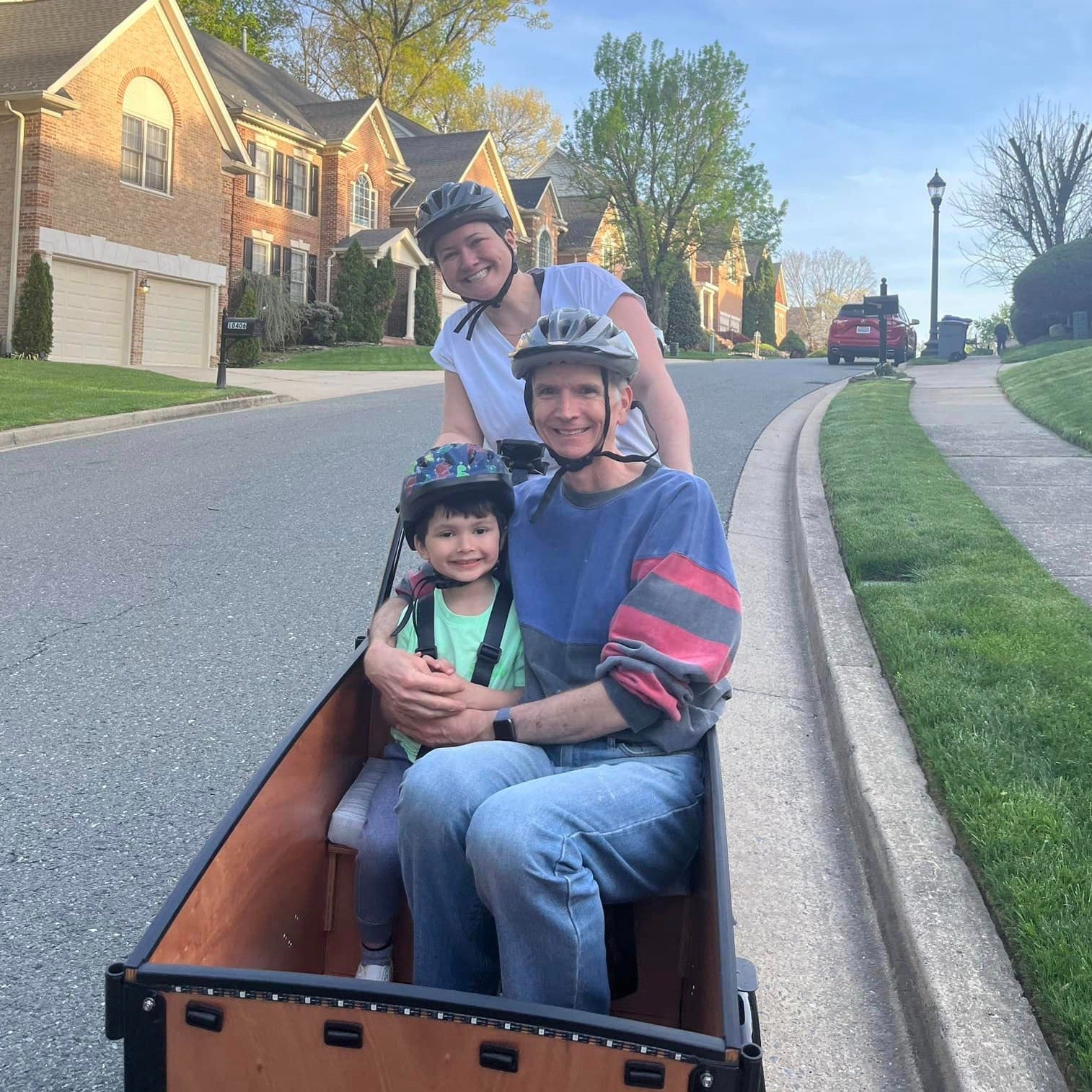 Mom with grandfather and child in Original Bunch Bike #color_Honey Woodgrain