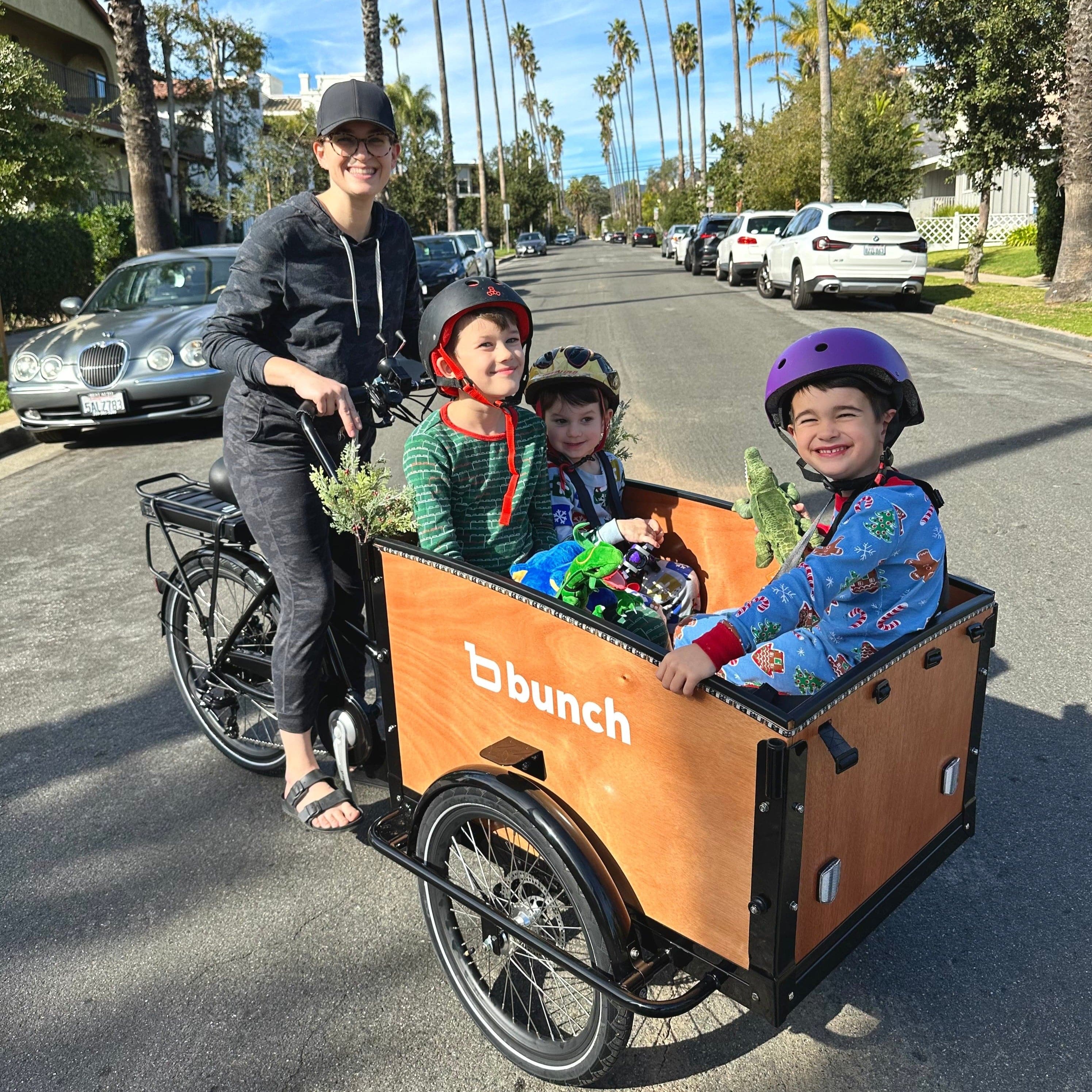 Christmas pajamas with palm trees, three kids in bunch bike with mom - #color_Honey Woodgrain