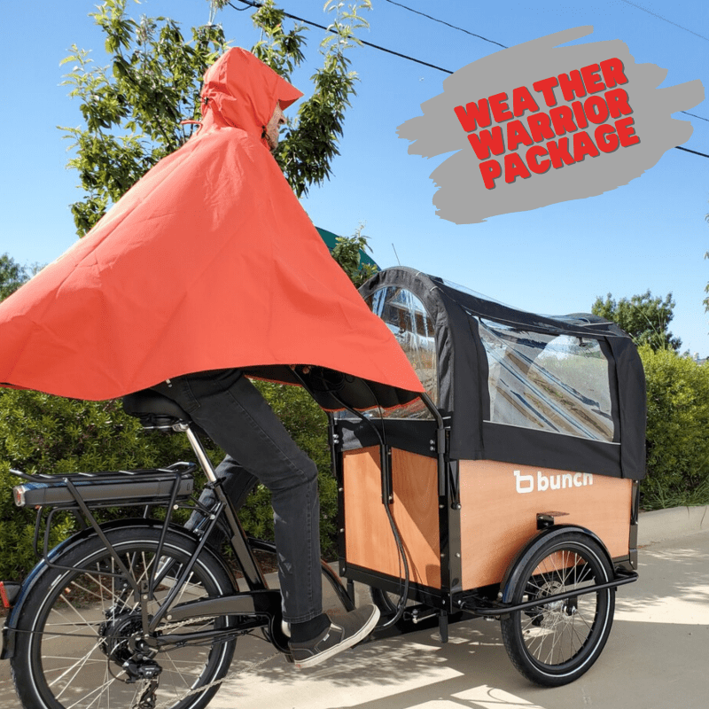 Weather Warrior Package - cleverhood rain cape plus rain tent for bunch bike electric cargo trike - Red